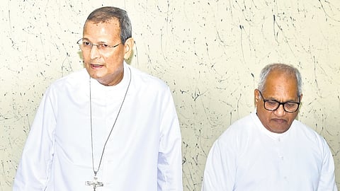 Latin Catholic Church Varapuzha Archdiocese Bishop Joseph Kalathiparambil talking to the press regarding the anointing of Fr Antony Valumkal as bishop