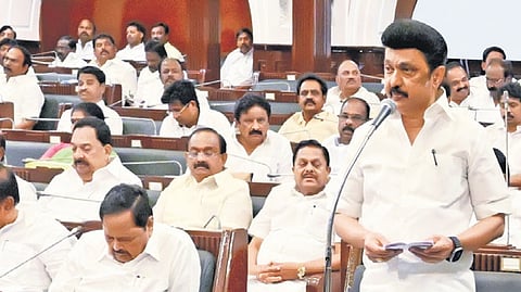 Chief Minister MK Stalin speaking in the Assembly on Tuesday