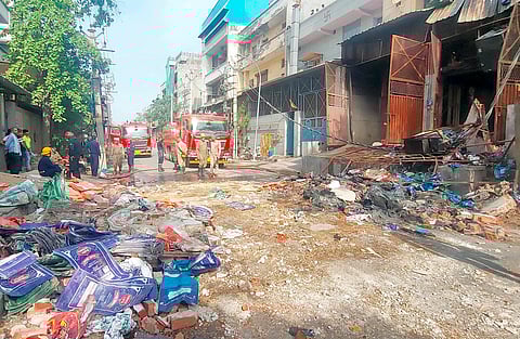 Fire tenders at the spot after a fire broke out in a factory, at Narela, in New Delhi, Saturday, June 8, 2024.