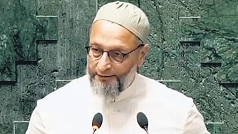 Asaduddin Owaisi takes oath as member of the Lok Sabha on Tuesday