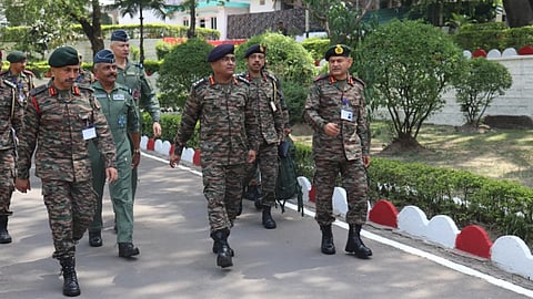 (L-R, walking in front row) COS Lt Gen Subramani, COAS Gen Pande & GOC-in-C Lt Gen Dwivedi