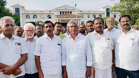 BJP cadre speaking to media after submitting the petition to SP