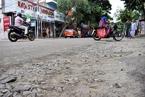 After laying drinking water pipelines in the locality, the road surface was reportedly left tattered, causing inconvenience to commuters and pedestrians.