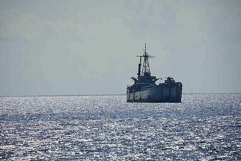 Philippine navy ship BRP Sierra Madre is seen at the Second Thomas Shoal, locally known as Ayungin Shoal, in the South China Sea on April 23, 2023.