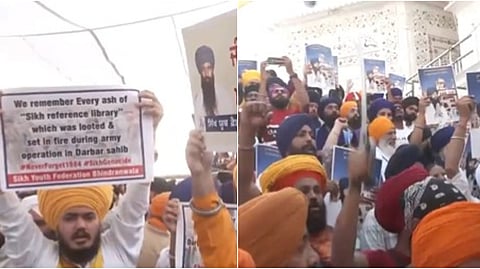 The entire marbled periphery of the Golden Temple, the holiest Sikh shrine, near the Akal Takht echoed with pro-Khalistan slogans.