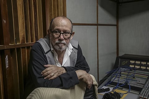Cuban musician Silvio Rodriguez looks on during an interview with The Associated Press in Havana, Cuba, Thursday, June 6, 2024.