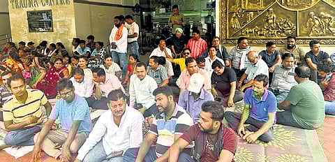 Sit- in protest in front of RSP-run Ispat General Hospital (IGH)
