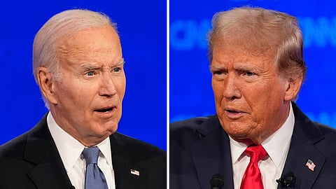 US President Joe Biden, left, and Republican presidential candidate former President Donald Trump