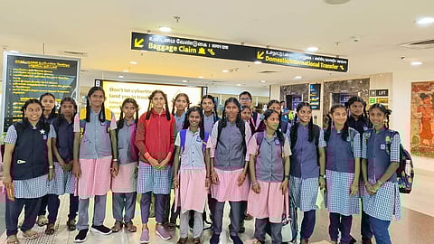 A government higher secondary school headmistress and teachers gave first-time flight experience for 21 government school students near Mathur.