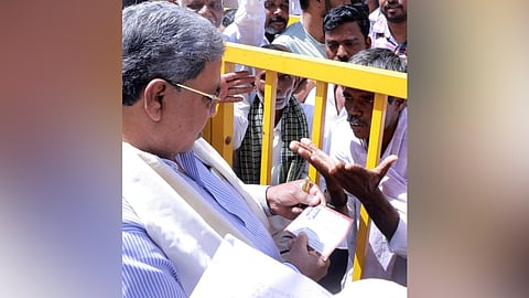 CM Siddaramaiah receiving petitions from the public, in Mysuru on Saturday