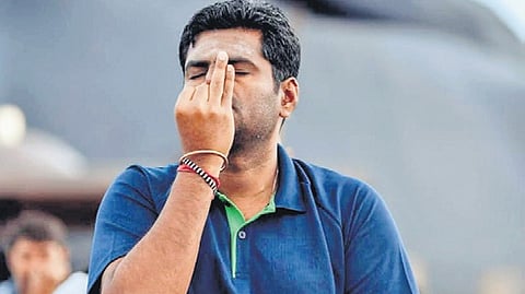 BJP state president K Annamalai taking part in World Yoga Day celebrations at Isha Yoga Centre in Coimbatore on Friday