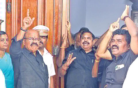 AIADMK MLAs led by general secretary Edappadi K Palaniswami seen raising the hooch tragedy in the House.