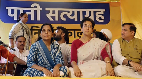 Delhi minister and AAP leader Atishi Singh with Sunita Kejriwal, wife of Delhi CM Arvind Kejriwal.