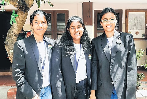 (From left) Prarthana A Anup, Vandana Srinivasan, S Netraa.