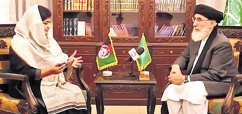 Journalist Nayanima Basu interviewing former Afghanistan PM Gulbuddin Hekmatyar on August 15, 2021.
