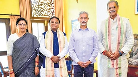 CM Majhi, dy CMs KV Singh Deo and Pravati Parida along with EAM S Jaishankar | Express
