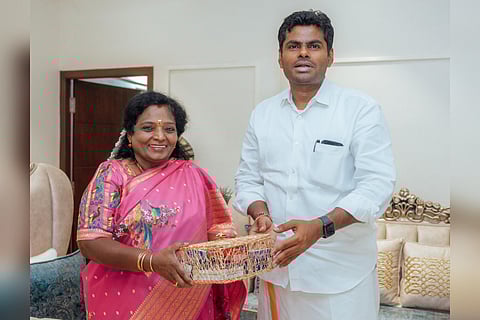 BJP president K Annamalai visited party leader Tamilisai Soundararajan in Chennai.