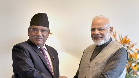 Nepal Prime Minister Pushpa Kamal Dahal 'Prachanda' with his Indian counterpart Narendra Modi.