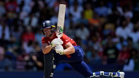 England's captain Jos Buttler bats during the ICC Men's T20 World Cup cricket match between the United States and England at Kensington Oval in Bridgetown, Barbados.