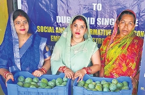 Women farmers with their stock