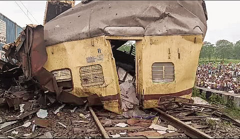 Rescue operations are underway at the Kanchanjunga Express train accident site in Darjeeling on Monday.