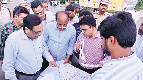 Chief Secretary Neerabh Kumar Prasad inspects the capital region Amaravati on Sunday to study the status of various development works