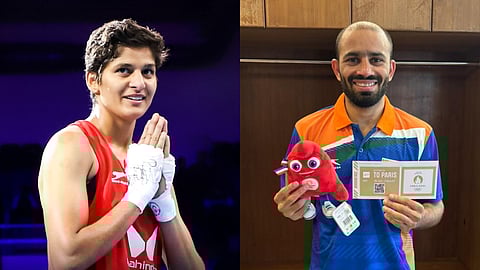 Boxers Jaismine Lamboria (L) and Amit Panghal (R) secured their spots to represent India at the 2024 Paris Olympics on Sunday.
