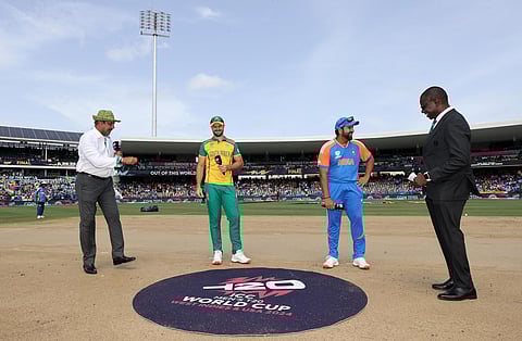 Captain Rohit Sharma and Aiden Markram during the toss
