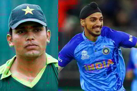 Former Pakistan wicketkeeper-batter Kamran Akmal(L) , India pacer Arshdeep Singh.