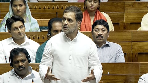 Leader of the Opposition Rahul Gandhi speaks during election of the Speaker of the 18th Lok Sabha, in New Delhi.