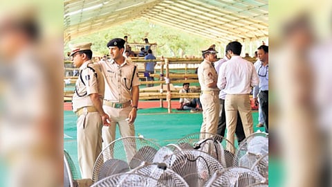 Police officers taking stock of security for swearing-in ceremony of BJP govt in Bhubaneswar