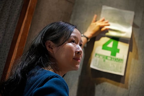 Rowena He poses for a photograph after the play "May 35th," whose title is a roundabout way to refer to June 4