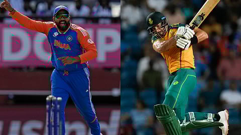 Indian skipper Rohit Sharma (L) and his South African counterpart Aiden Markram