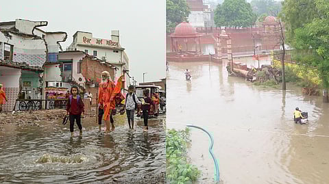 Waterlogging in the temple town of Ayodhya following pre-monsoon showers on Wednesday, June 27, 2024.
