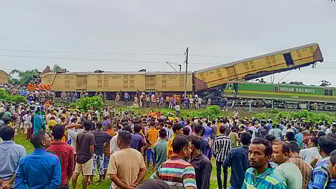Rescue work underway after a collision between the Kanchanjungha Express and a goods train, near Rangapani railway station.
