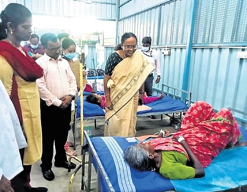 Collector V R Subbulaxmi visits the affected individuals at Gudiyatham GH