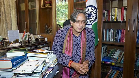 Congress MP Shashi Tharoor speaks during an interview with PTI , in New Delhi.