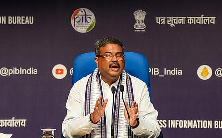 Union Education Minister Dharmendra Pradhan addresses a press conference regarding the alleged irregularities in NEET 2024 results.