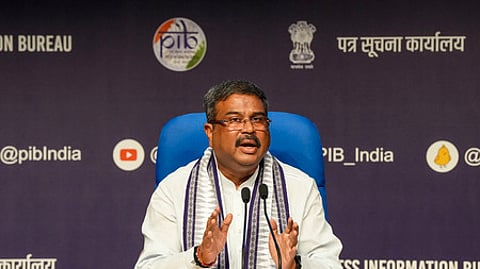 Union Education Minister Dharmendra Pradhan addresses a press conference regarding the alleged irregularities in NEET 2024 results.