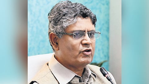 BSNL AP Circle Chief General Manager M Seshachalam addressing the press conference in Vijayawada.