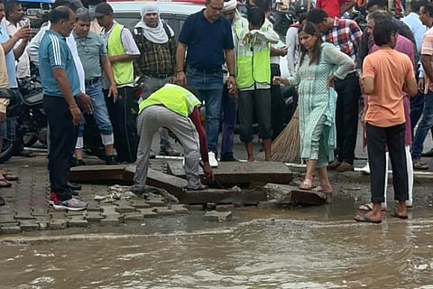 Delhi MP Kamaljeet Sehrawat oversees the clearing of waterlogging in the city