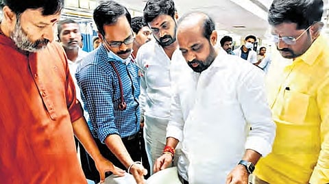 Health Minister Satya Kumar scrutinising medical records at Ruia Hospital