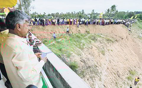 Chief Minister N Chandrababu Naidu inspects Handri Neeva Canal.