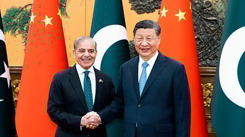 Chinese President Xi Jinping meets with Pakistani Prime Minister Shehbaz Sharif at the Great Hall of the People in Beijing, Friday, June 7, 2024.