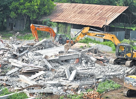 The demolished under-construction YSRC office building at Sitanagaram in Tadepalli mandal of Guntur district.