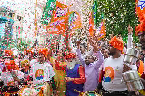 BJP supporters during celebration of the party's success in Lok Sabha elections, in Bengaluru.
