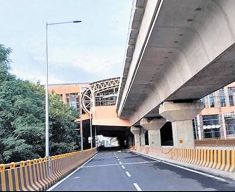 A view of the road-cum-rail flyover, with the Jayadeva Interchange Station, in Bengaluru