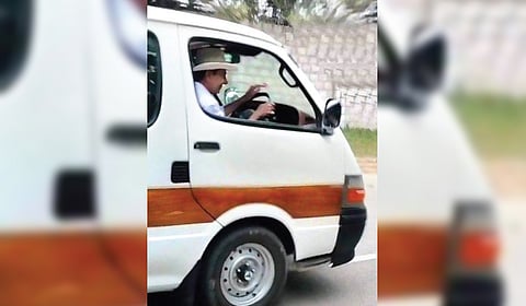 In driver’s seat: As advised by doctors, BRS chief K Chandrasekhar Rao drives a van at his Erravalli farmhouse on Thursday. Around six months ago, he underwent surgery after he fell in his bathroom and sustained hip fracture.