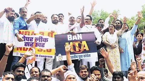 IYC members protesting at Jantar Mantar on Thursday