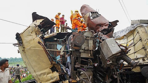Rescue work underway after a collision between the Kanchanjungha Express and a goods train, near Rangapani railway station.